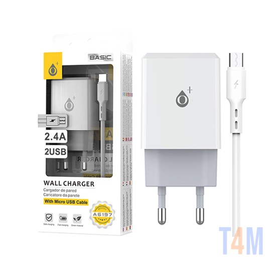 OnePlus EU Wall Charger A6197 with Micro USB cable 2 USB 5V/2.4A White